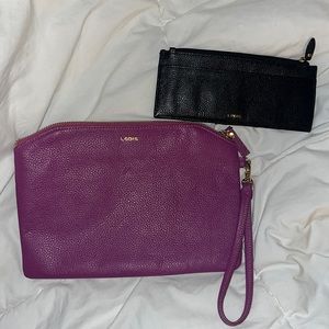 Lodis Genuine Leather Magenta Fuschia Travel Wristlet Pouch with a card holder
